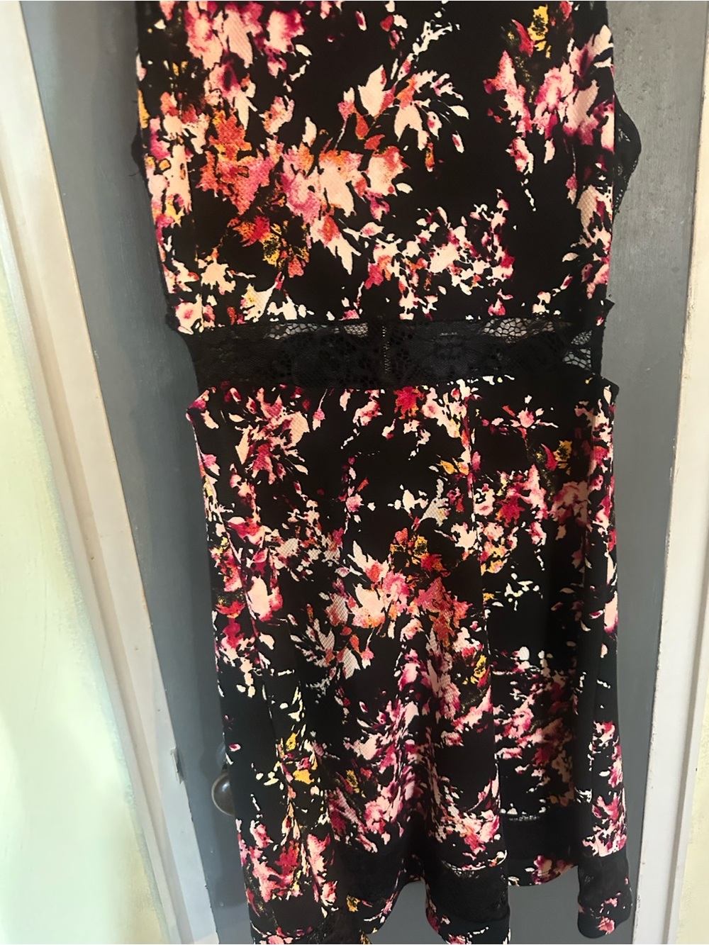 Material Girl Black Mini Dress with Pink and White Floral Print